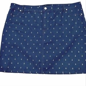 Talbots Classic Denim Jean Skirt Nautical Anchor Print Stretch A-line Mid-thigh‎